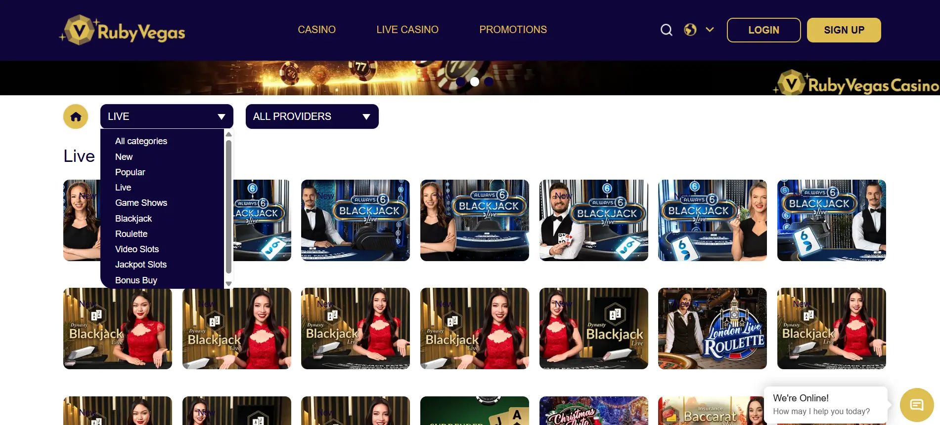 Jeux en direct du casino Ruby Vegas